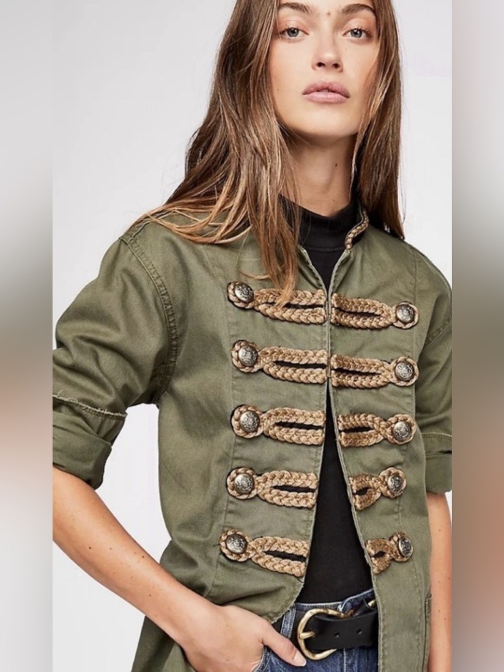 Free People Passenger Military-Style Jacket with Rope Trim